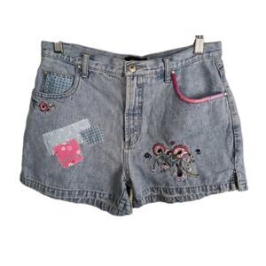 Xhilaration Jean Shorts Size 9 Patchwork Embroidered Floral Y2K Coastal Cowgirl